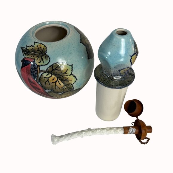 Talavera Tabletop Oil Lamp Cardinal of Peace VTG Artist Sign Outdoor Patio Torch - Picture 8 of 16